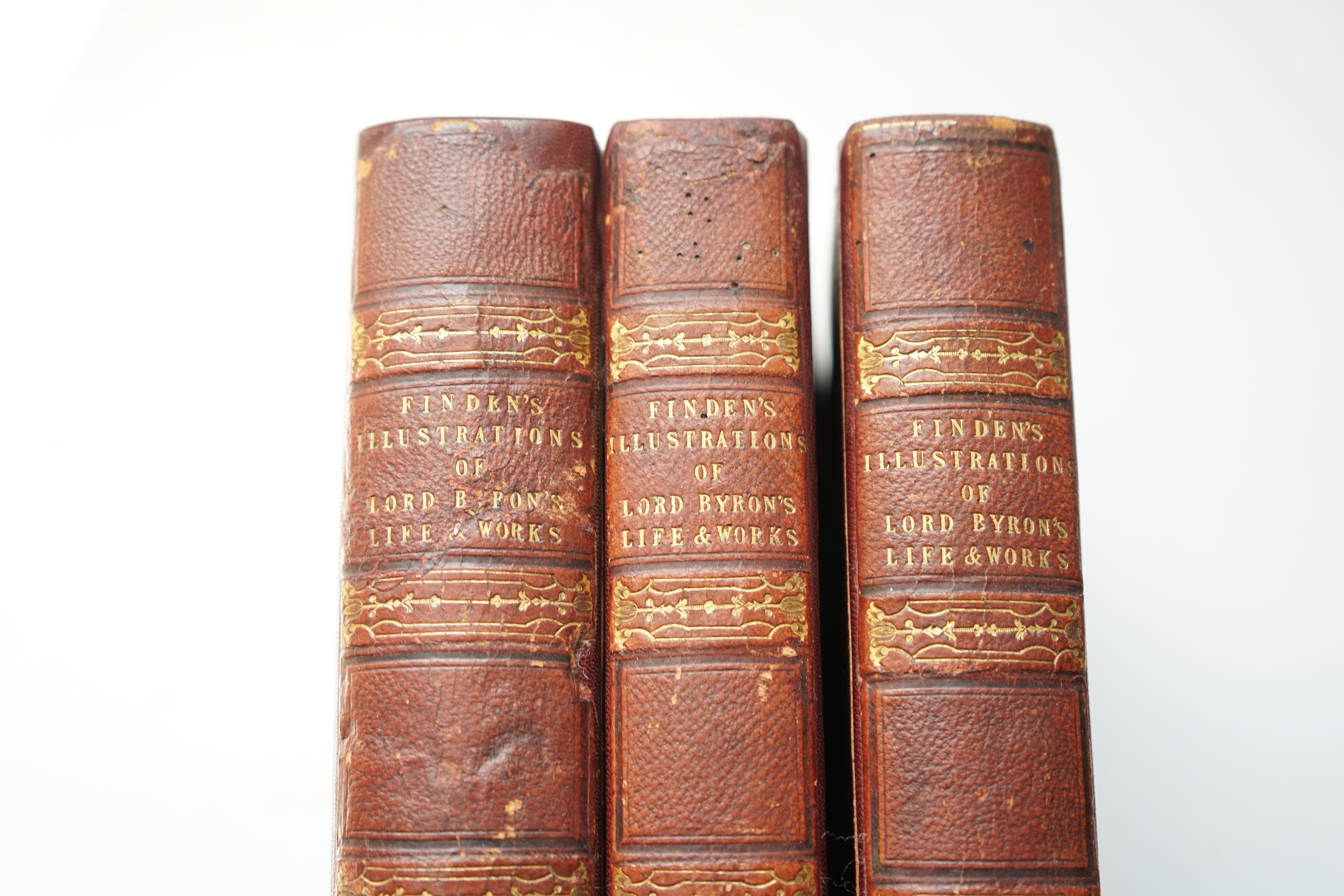 Brockedon, William - Finden’s Illustrations of the Life and Work of Lord Byron, 3 vols, 8vo, red morocco gilt, with 122 steel engraved plates, John Murray, London, 1833